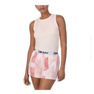DKNY Women's Ribbed Tank Woven Short Set Loungewear S Pink NIB